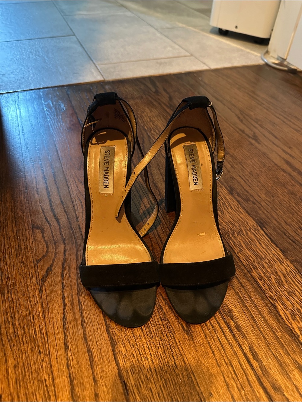Steve Madden Black Suede Open-Toe Ankle-Strap Block Heels